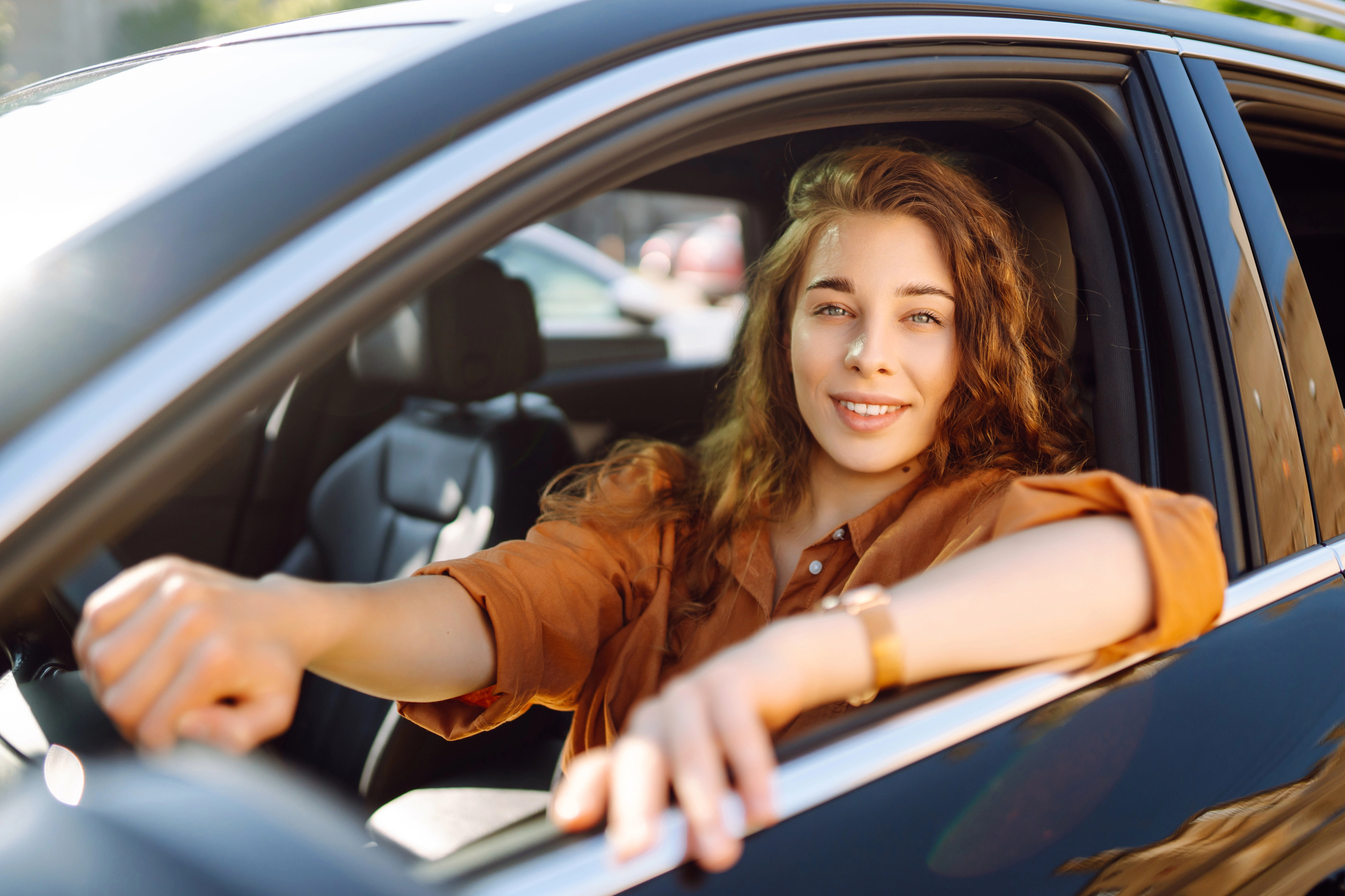 Car, woman calm driving after accident