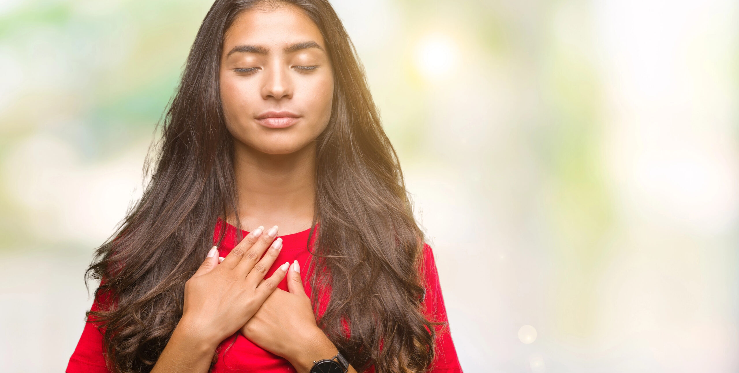 Toxic Shame woman with hands on heart